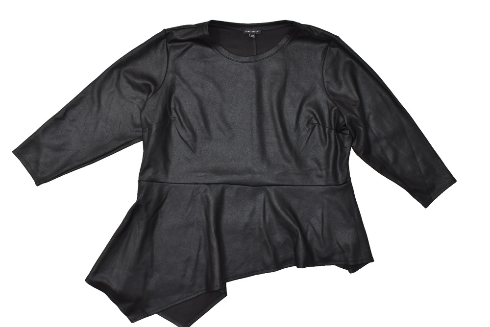 Lane Bryant Women's Faux Leather Peplum Top Plus Size 26/28 Black